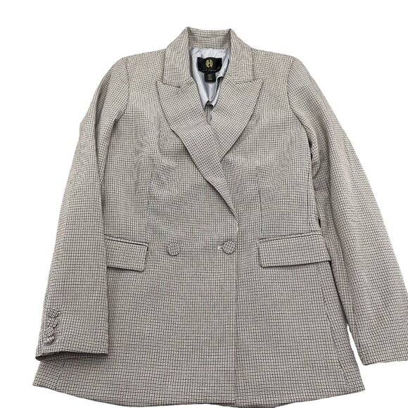 House of Harlow 1960 Blazer Women Small Brown Houndstooth Double Breasted‎ Retro - Picture 1 of 12